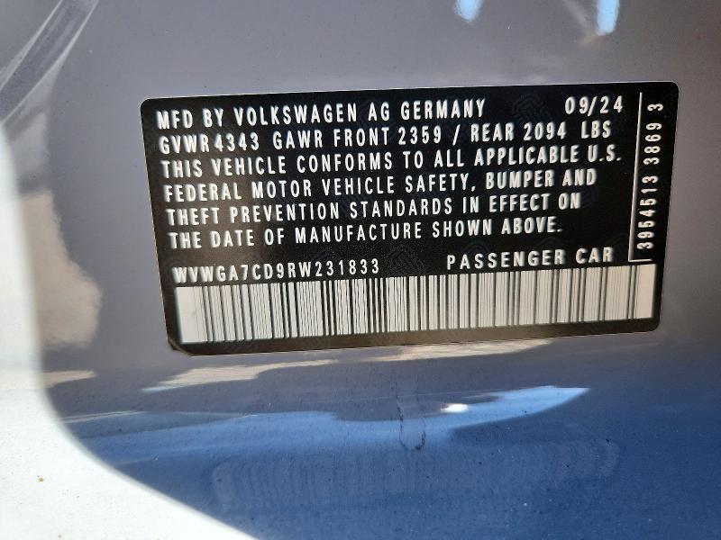 2024 Volkswagen Gti მანქანა იყიდება აუქციონზე, vin: WVWGA7CD9RW231833, აუქციონის ნომერი: 77183285