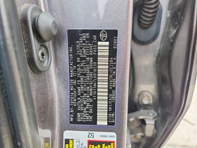 75438165 :رقم المزاد ، 4T1G11AK7LU918239 vin ، 2020 Toyota Camry مزاد بيع