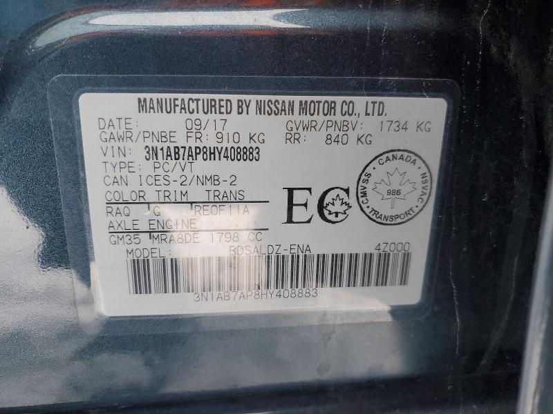 78309785 :رقم المزاد ، 3N1AB7AP8HY408883 vin ، 2017 Nissan Sentra مزاد بيع