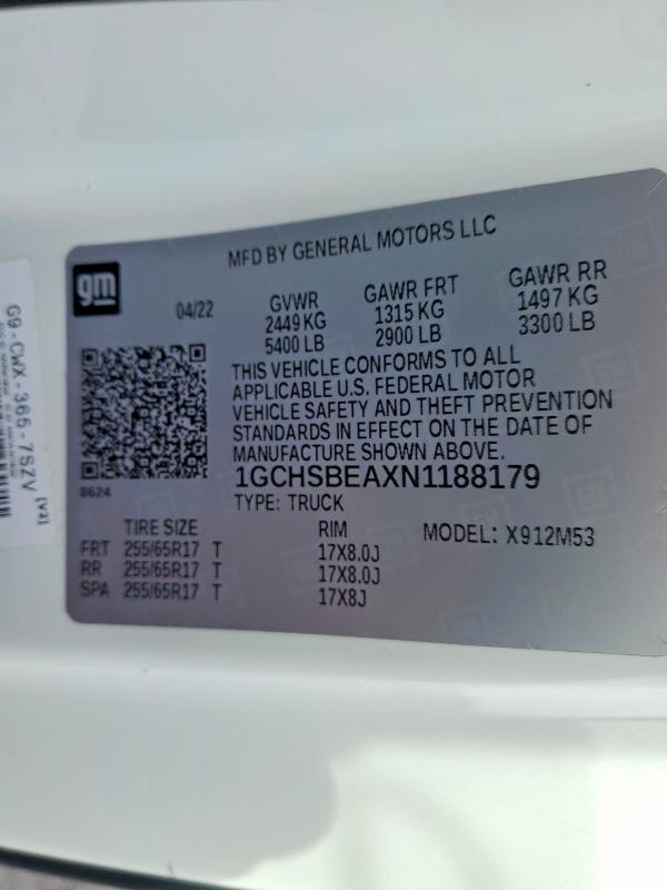 2022 Chevrolet Colorado მანქანა იყიდება აუქციონზე, vin: 1GCHSBEAXN1188179, აუქციონის ნომერი: 78666295