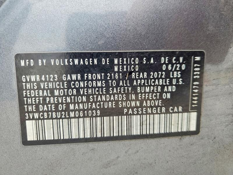78320075 :رقم المزاد ، 3VWCB7BU2LM061039 vin ، 2020 Volkswagen Jetta مزاد بيع