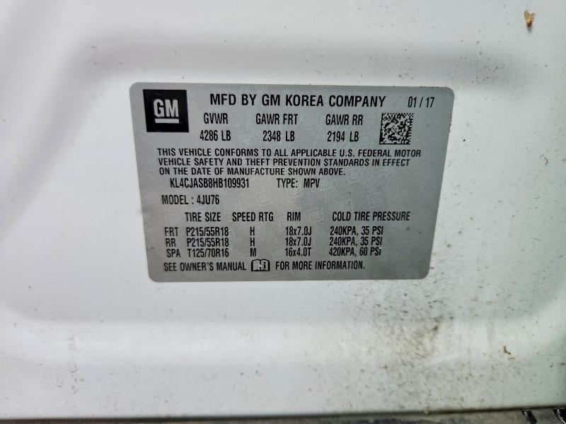 Aukcja sprzedaży 2017 Buick Encore, vin: KL4CJASB8HB109931, numer aukcji: 77870945