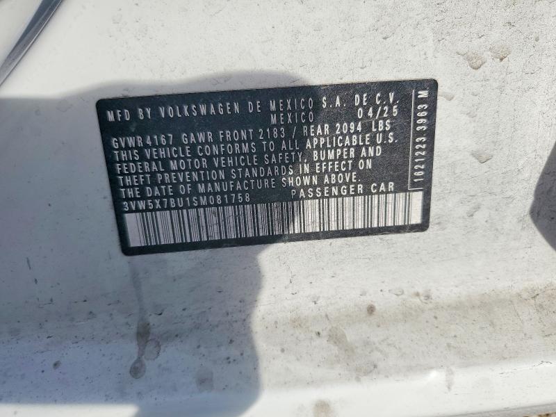 Aukcja sprzedaży 2025 Volkswagen Jetta, vin: 3VW5X7BU1SM081758, numer aukcji: 77955745