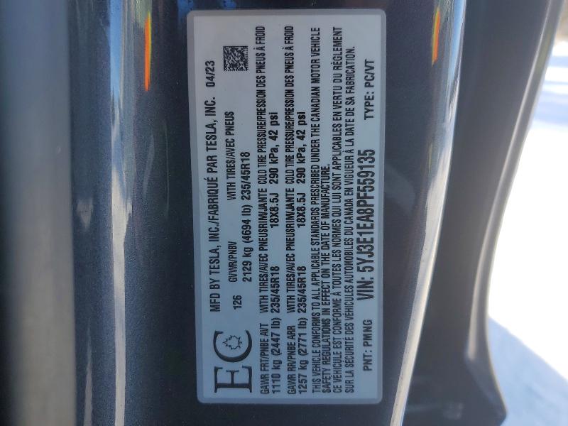 Продаж на аукціоні авто 2023 Tesla Model 3, vin: 5YJ3E1EA8PF559135, номер лоту: 76568535