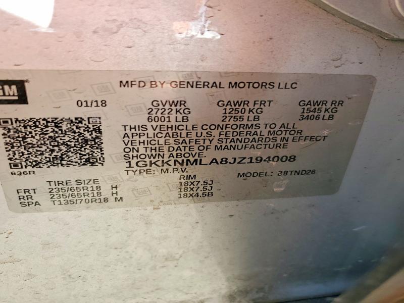 77824395 :رقم المزاد ، 1GKKNMLA8JZ194008 vin ، 2018 Gmc Acadia مزاد بيع