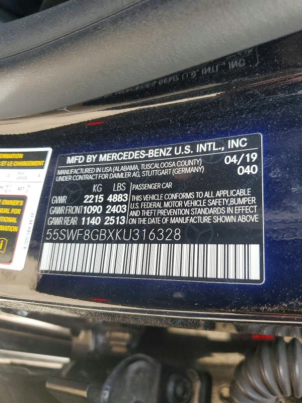 Продаж на аукціоні авто 2019 Mercedes-benz C, vin: 55SWF8GBXKU316328, номер лоту: 78355165