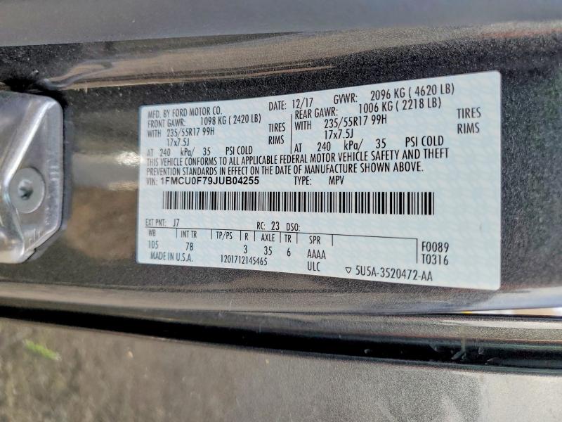 Продажа на аукционе авто 2018 Ford Escape, vin: 1FMCU0F79JUB04255, номер лота: 77437795