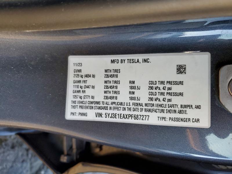 Продаж на аукціоні авто 2023 Tesla Model 3, vin: 5YJ3E1EAXPF687277, номер лоту: 75868495