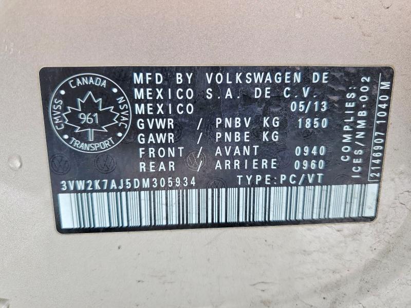 2013 Volkswagen Jetta მანქანა იყიდება აუქციონზე, vin: 3VW2K7AJ5DM305934, აუქციონის ნომერი: 77851435