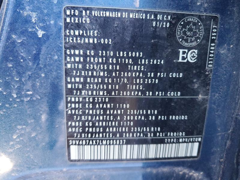 74112885 :رقم المزاد ، 3VV4B7AX7LM095837 vin ، 2020 Volkswagen Tiguan مزاد بيع