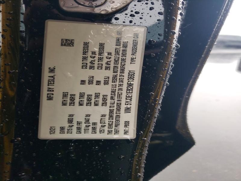 77738175 :رقم المزاد ، 5YJ3E1EB2NF136931 vin ، 2022 Tesla Model 3 مزاد بيع