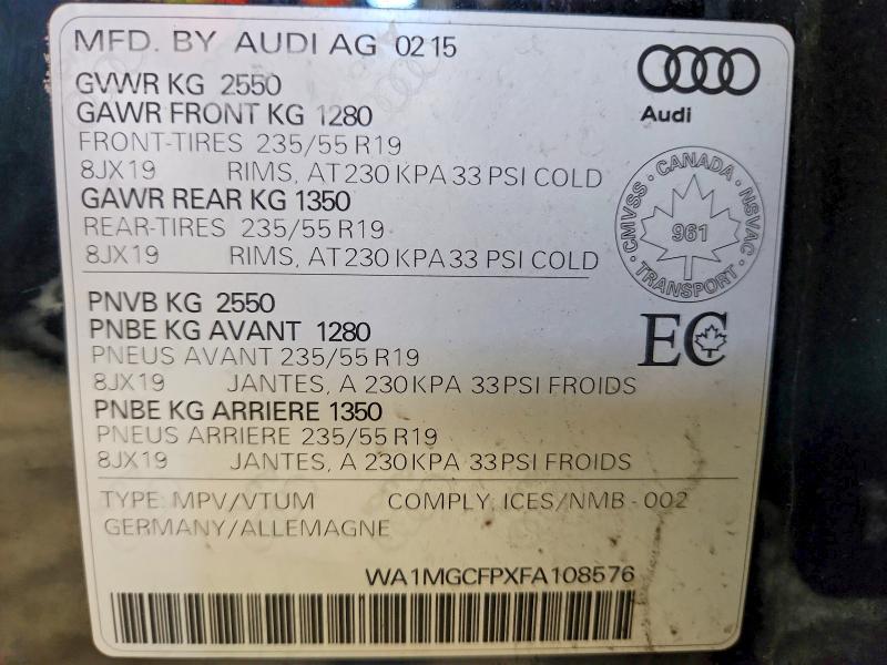 Продажа на аукционе авто 2015 Audi Q5, vin: WA1MGCFPXFA108576, номер лота: 77776325