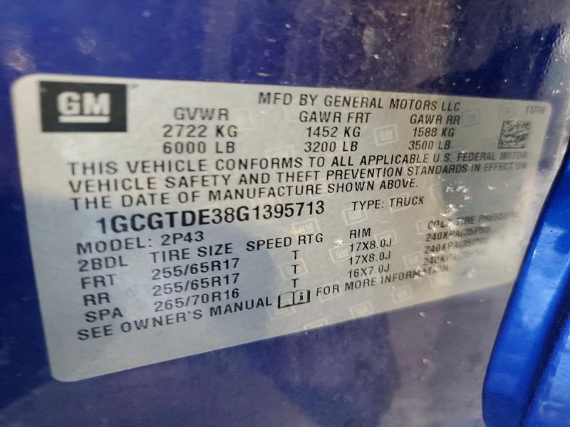 2016 Chevrolet Colorado მანქანა იყიდება აუქციონზე, vin: 1GCGTDE38G1395713, აუქციონის ნომერი: 77649345
