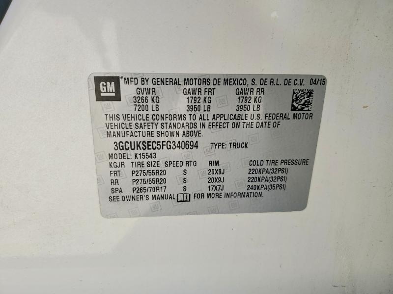 Продаж на аукціоні авто 2015 Chevrolet Silverado, vin: 3GCUKSEC5FG340694, номер лоту: 76412325