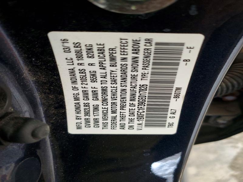 78443745 :رقم المزاد ، 19XFC1F39GE017826 vin ، 2016 Honda Civic مزاد بيع