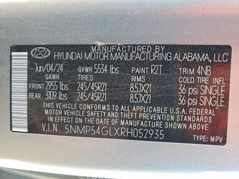 2024 Hyundai Santa Fe მანქანა იყიდება აუქციონზე, vin: 5NMP54GLXRH052935, აუქციონის ნომერი: 74424095