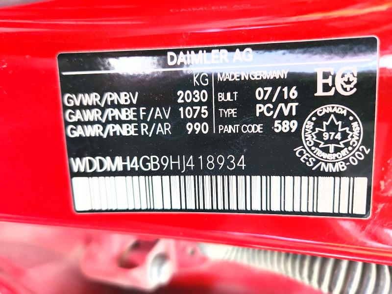 75957935 :رقم المزاد ، WDDMH4GB9HJ418934 vin ، 2017 Mercedes-benz B مزاد بيع
