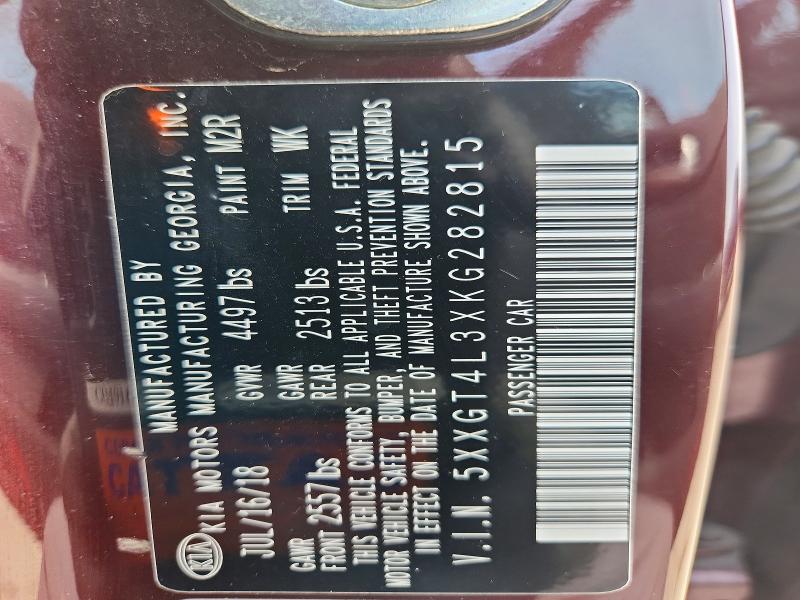 79028865 :رقم المزاد ، 5XXGT4L3XKG282815 vin ، 2019 Kia Optima مزاد بيع