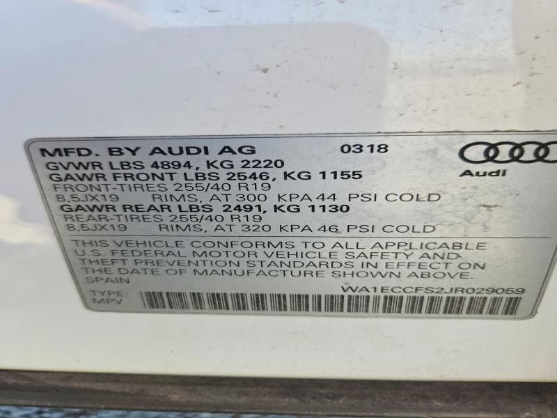 77206635 :رقم المزاد ، WA1ECCFS2JR029059 vin ، 2018 Audi Q3 مزاد بيع