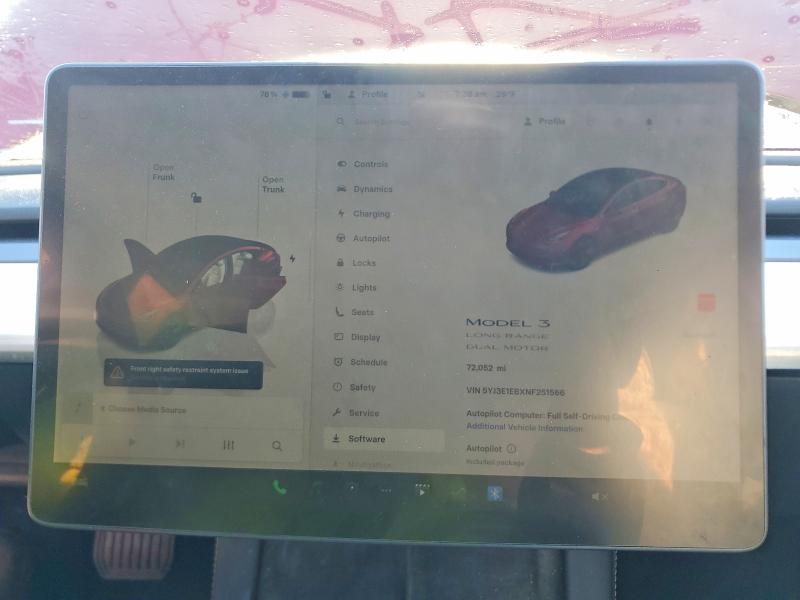 Aukcja sprzedaży 2022 Tesla Model 3, vin: 5YJ3E1EBXNF251566, numer aukcji: 78531185
