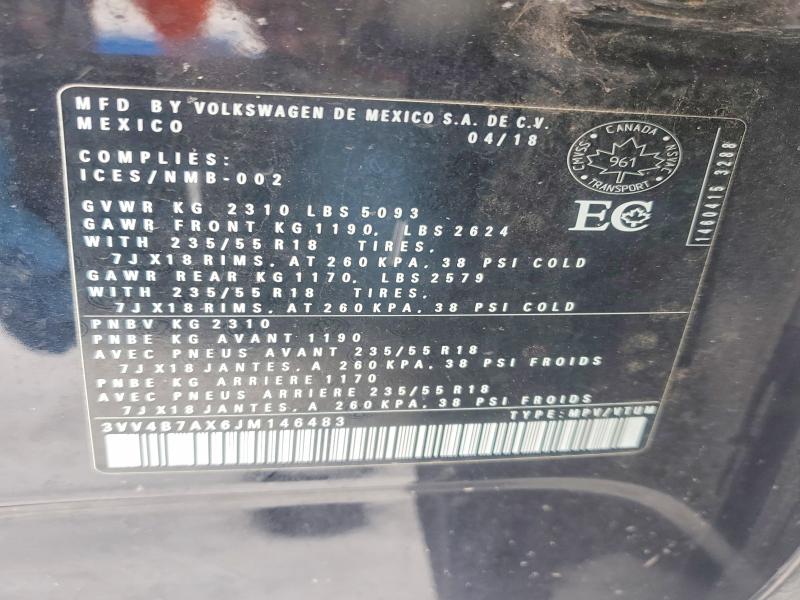 99502035 :رقم المزاد ، 3VV4B7AX6JM146483 vin ، 2018 Volkswagen Tiguan مزاد بيع