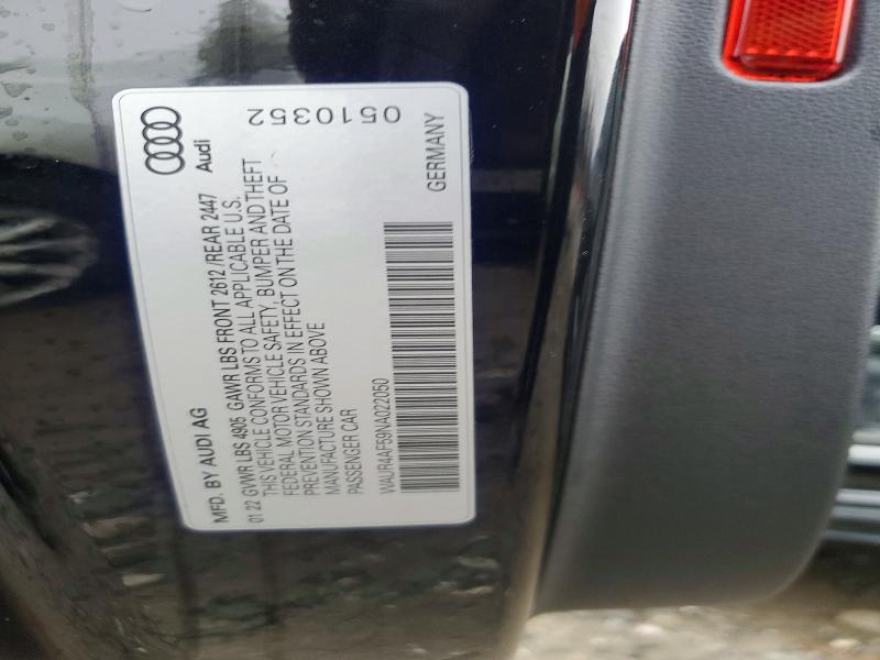 2022 Audi S5 მანქანა იყიდება აუქციონზე, vin: WAUR4AF59NA022050, აუქციონის ნომერი: 77683355