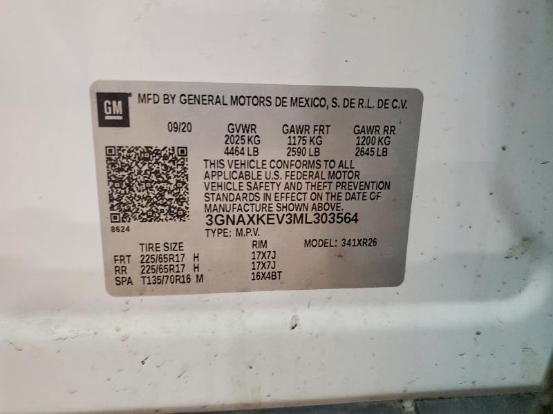 2021 Chevrolet Equinox მანქანა იყიდება აუქციონზე, vin: 3GNAXKEV3ML303564, აუქციონის ნომერი: 78722295