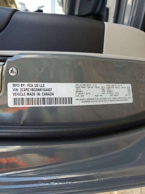 2022 Chrysler Pacifica მანქანა იყიდება აუქციონზე, vin: 2C4RC1BG3NR154407, აუქციონის ნომერი: 76731475