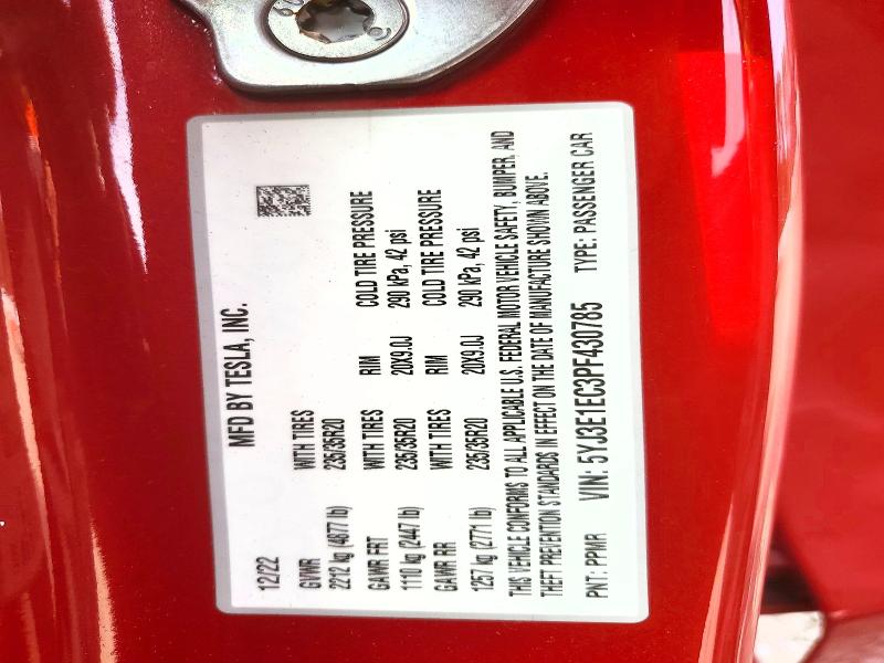 76875715 :رقم المزاد ، 5YJ3E1EC3PF430785 vin ، 2023 Tesla Model 3 مزاد بيع