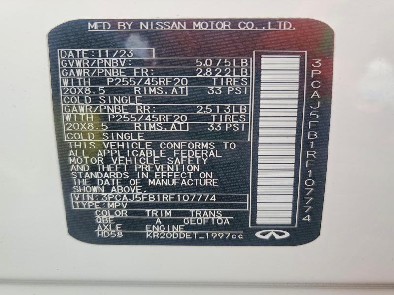 Aukcja sprzedaży 2024 Infiniti Qx50, vin: 3PCAJ5FB1RF107774, numer aukcji: 77122905