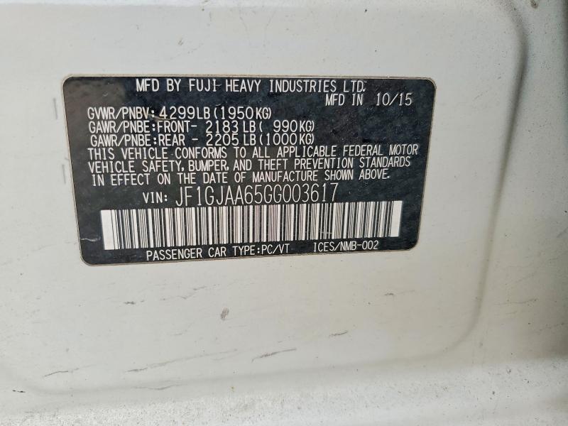 2016 Subaru Impreza მანქანა იყიდება აუქციონზე, vin: JF1GJAA65GG003617, აუქციონის ნომერი: 79192205