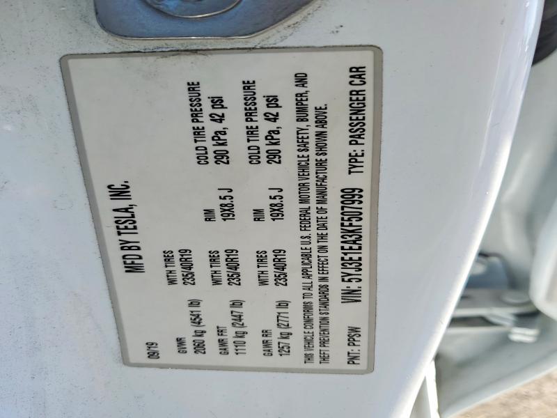 77560855 :رقم المزاد ، 5YJ3E1EA3KF507999 vin ، 2019 Tesla Model 3 مزاد بيع