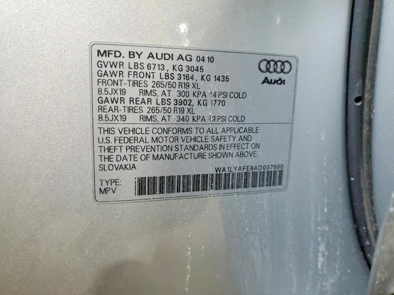 76191755 :رقم المزاد ، WA1LYAFE8AD007586 vin ، 2010 Audi Q7 مزاد بيع