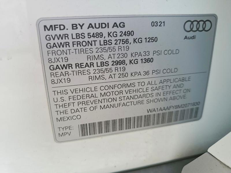 Aukcja sprzedaży 2021 Audi Q5, vin: WA1AAAFY8M2071830, numer aukcji: 77728915