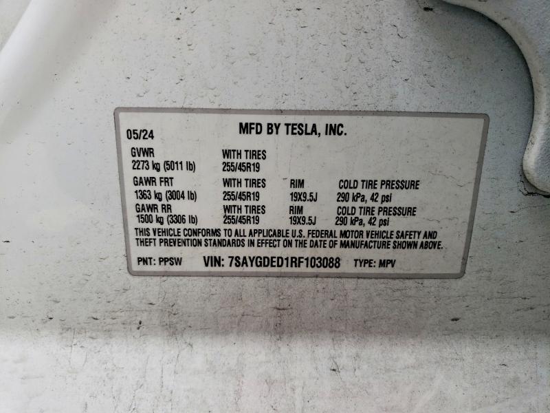 Продажа на аукционе авто 2024 Tesla Model Y, vin: 7SAYGDED1RF103088, номер лота: 77924595