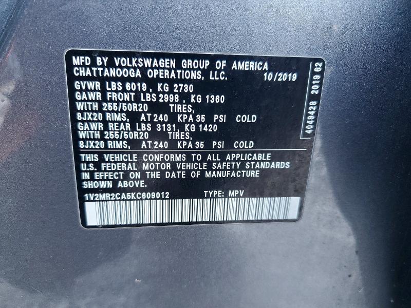 Продаж на аукціоні авто 2019 Volkswagen Atlas, vin: 1V2MR2CA5KC609012, номер лоту: 76867825