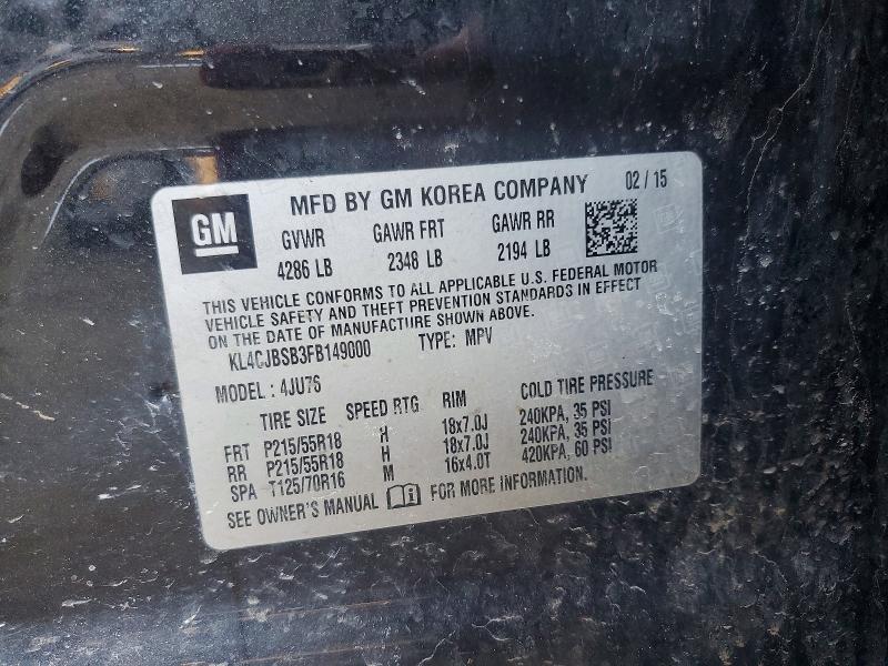 2015 Buick Encore მანქანა იყიდება აუქციონზე, vin: KL4CJBSB3FB149000, აუქციონის ნომერი: 79117555