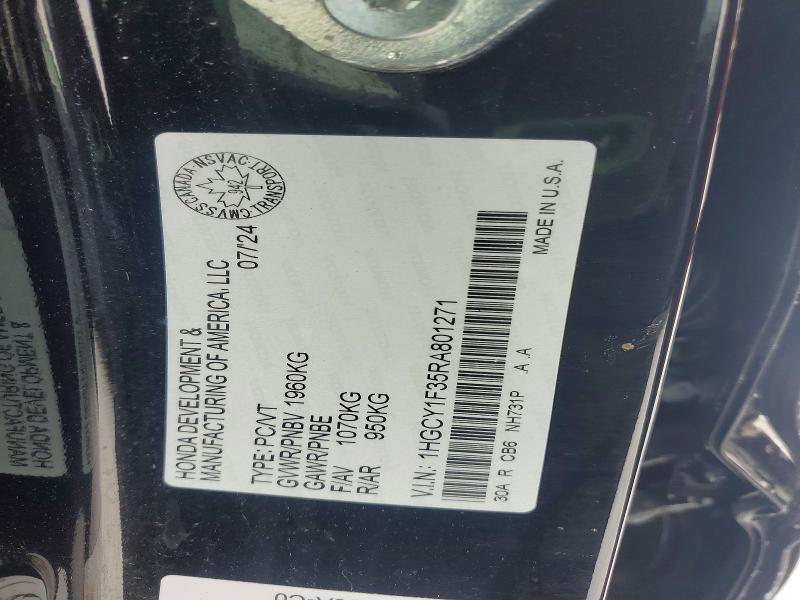 75172125 :رقم المزاد ، 1HGCY1F35RA801271 vin ، 2024 Honda Accord مزاد بيع