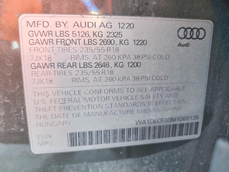 Aukcja sprzedaży 2021 Audi Q3, vin: WA1DECF33M1069135, numer aukcji: 77746615
