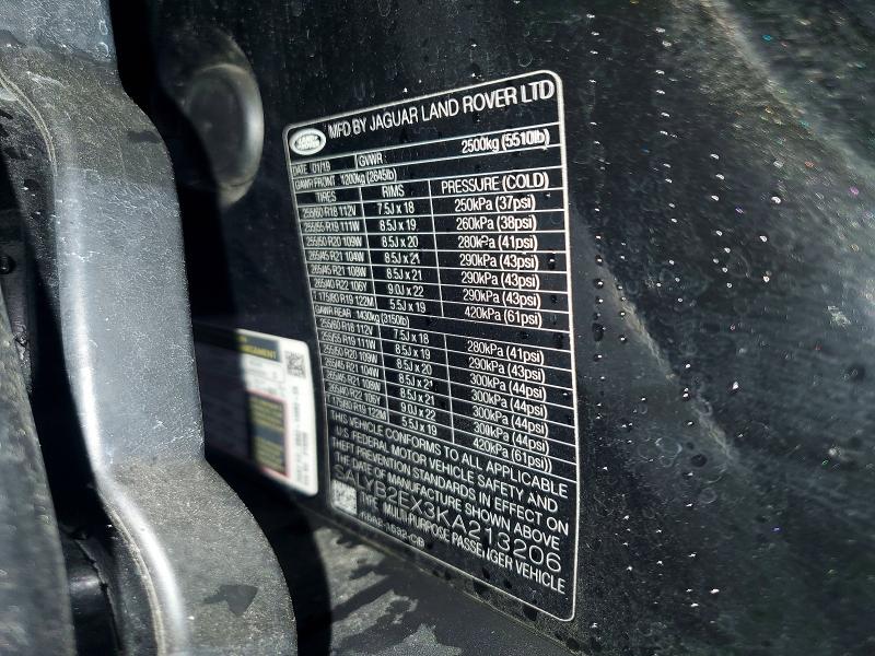 2019 Land Rover Range Rove მანქანა იყიდება აუქციონზე, vin: SALYB2EX3KA213206, აუქციონის ნომერი: 77777675