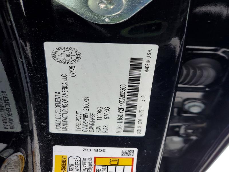 Aukcja sprzedaży 2025 Honda Accord, vin: 1HGCY2F7XSA802303, numer aukcji: 74900015
