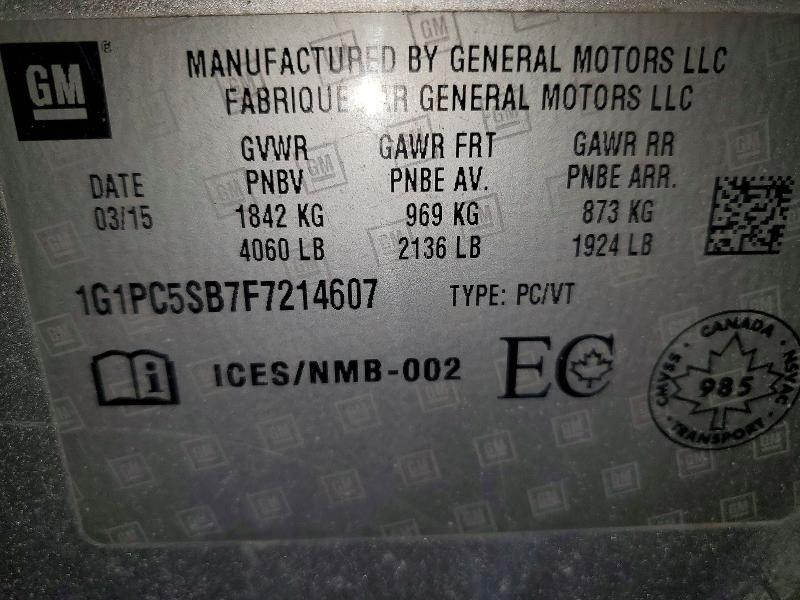 Aukcja sprzedaży 2015 Chevrolet Cruze, vin: 1G1PC5SB7F7214607, numer aukcji: 76605715
