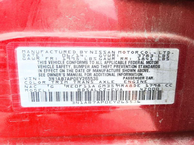 2014 Nissan Sentra მანქანა იყიდება აუქციონზე, vin: 3N1AB7AP0EY265536, აუქციონის ნომერი: 77239945