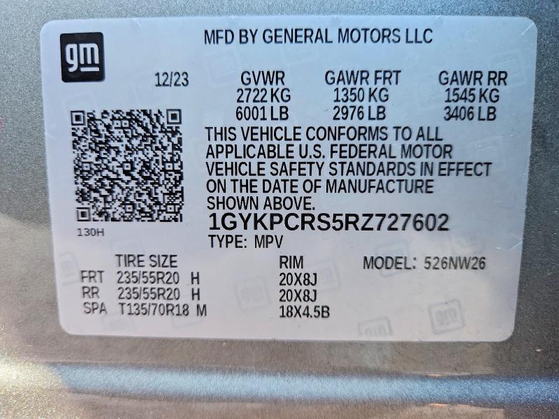 76854635 :رقم المزاد ، 1GYKPCRS5RZ727602 vin ، 2024 Cadillac Xt6 مزاد بيع