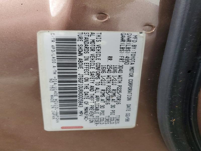 78704825 :رقم المزاد ، JT6GF10U8X0005843 vin ، 1999 Lexus Rx 300 مزاد بيع