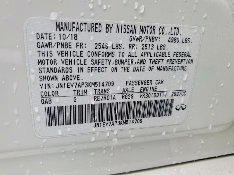 78171075 :رقم المزاد ، JN1EV7AP3KM514709 vin ، 2019 Infiniti Q50 مزاد بيع