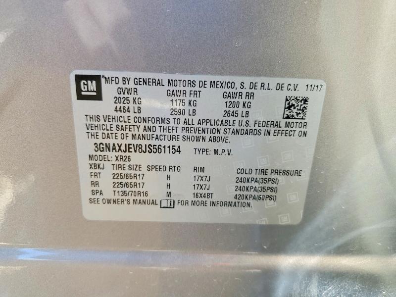 2018 Chevrolet Equinox მანქანა იყიდება აუქციონზე, vin: 3GNAXJEV8JS561154, აუქციონის ნომერი: 76570035