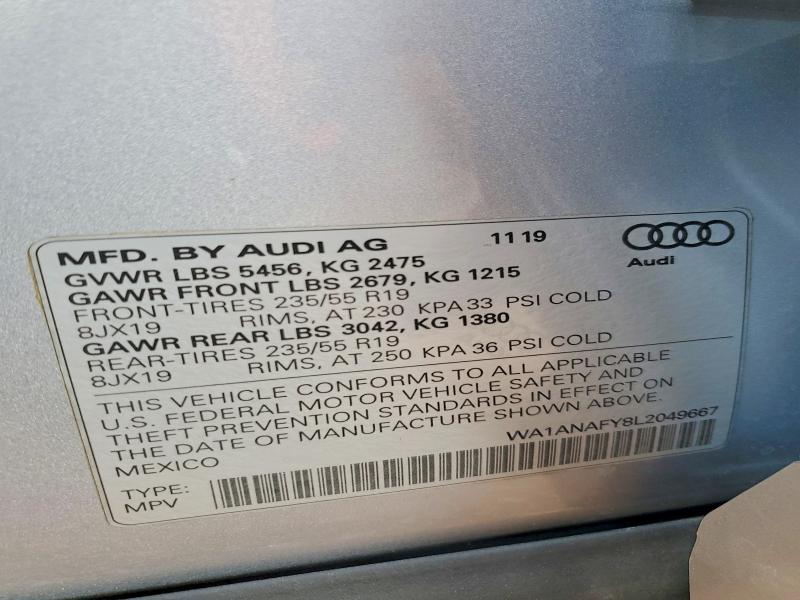 78313455 :رقم المزاد ، WA1ANAFY8L2049667 vin ، 2020 Audi Q5 مزاد بيع