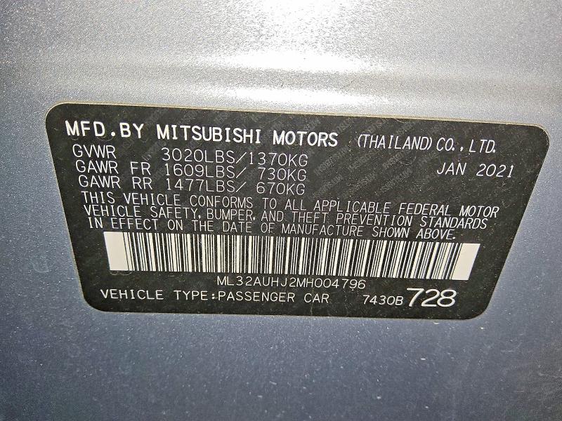 78691285 :رقم المزاد ، ML32AUHJ2MH004796 vin ، 2021 Mitsubishi Mirage مزاد بيع