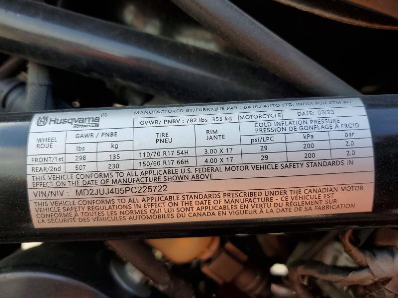 Продаж на аукціоні авто 2023 Husqvarna Vitpilen 4, vin: MD2JUJ405PC225722, номер лоту: 75734595
